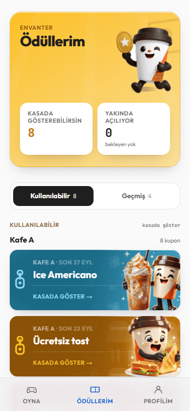 Oyuncunun ödülleri: kasada gösterilecek kupon